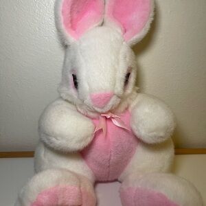 Vintage 16” Pink White Bunny Rabbit Stuffed Plush Toy